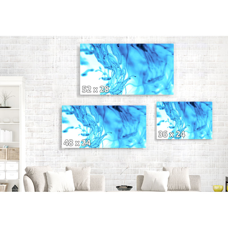 «Kerriana Blues Shower Liquide Abstract», impression sur toile tendue, H 26 po x l 50 po x P 1,5 po