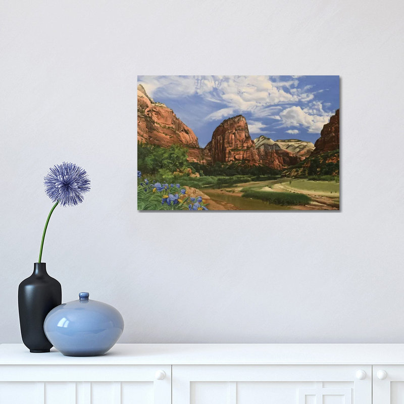 Angels Landing Zion by Nick Savides - Painting on Canvas, 30.48 cm H x 45.72 cm W, Wrapped Canvas