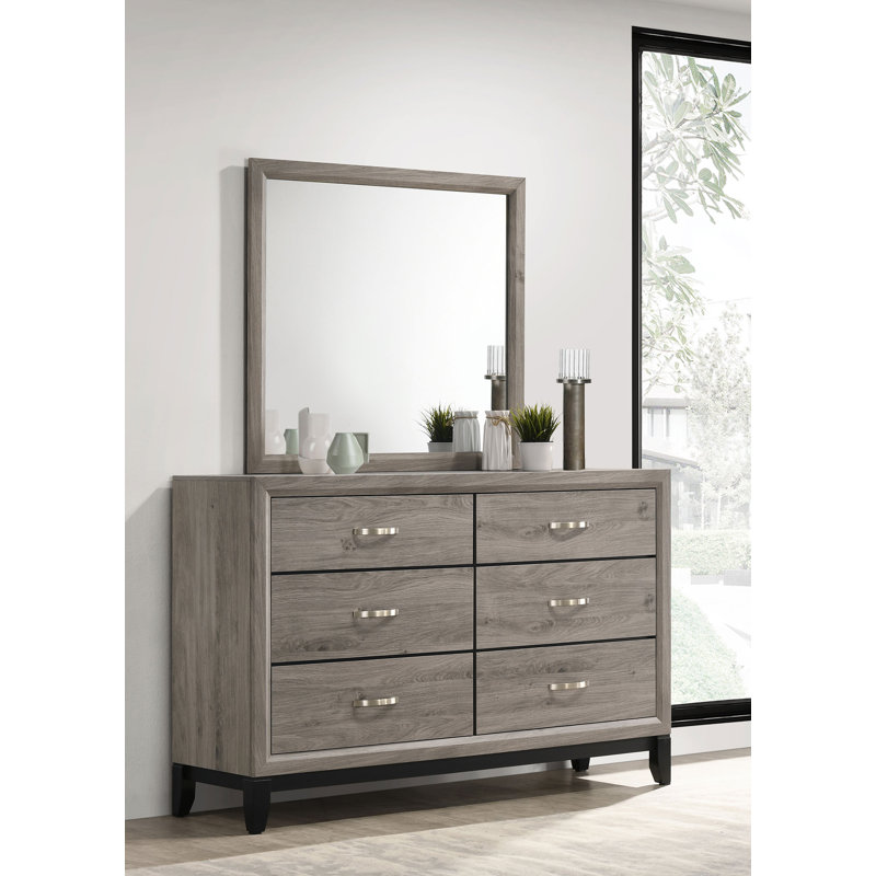 Commode transitionnelle l 58,4 po avec miroir, brun