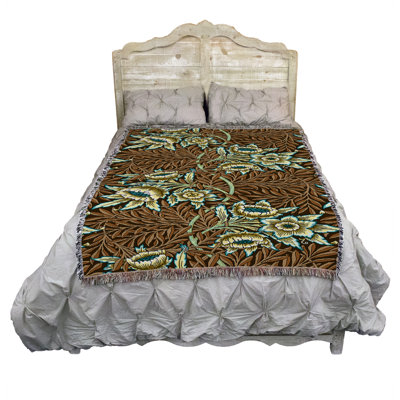 Pure Country Weavers William Morris Tulip and Willow Cocoa Blanket - Arts & Crafts - Gift Tapestry Throw Woven from Cotton - Made in the USA (72x54)