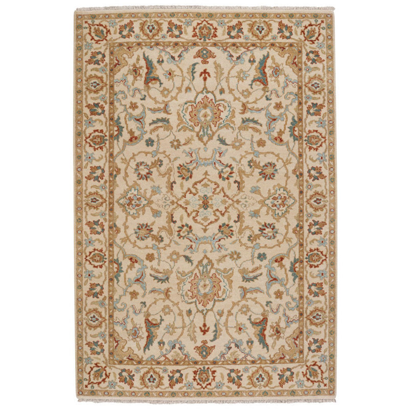 Sarah Hand-Knotted Wool Beige Ivory Area Rug, Rectangle 9' x 12'