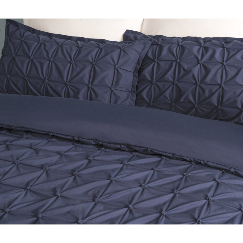Landrum Polyester Solid Colour Duvet Cover Set with Pillowcases, Single - 1 Standard Pillowcase, Navy