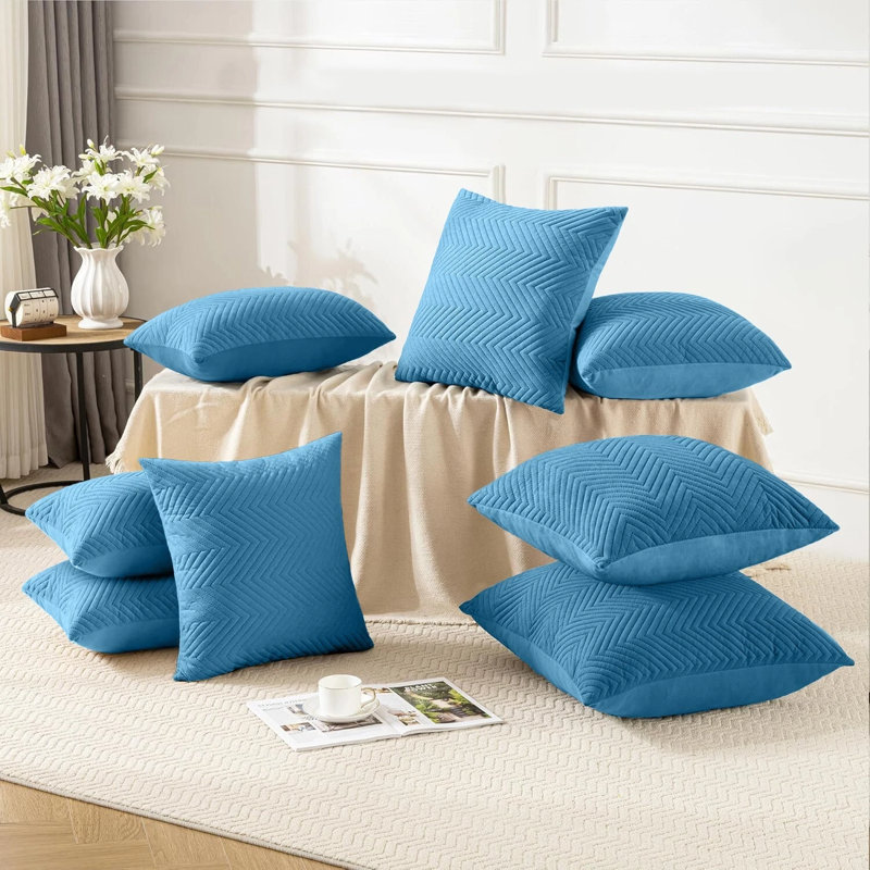Embossed Quilted Chevron Decorative Cushion Cases - Set of 4 Modern Couch & Bed Décor Velvet Throw Pillow Covers , Teal