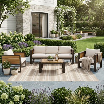 5-Person Aluminum Frame Outdoor Conversation Set with Fold-Out Side Tables