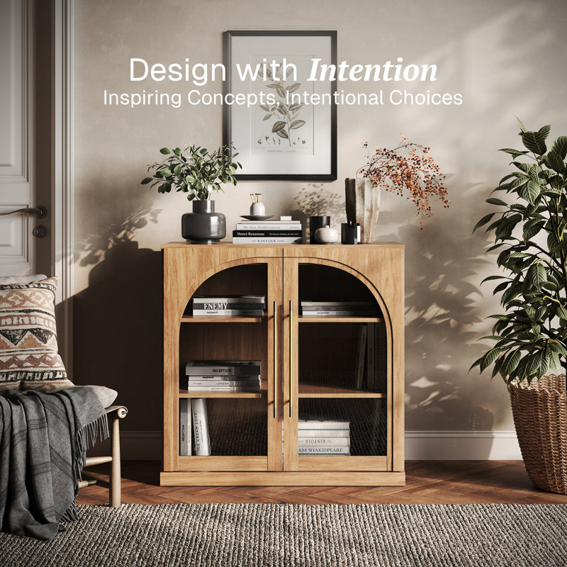 Modular Sideboard with Arched Glass Door and Adjustable Shelves, Camel, Camel