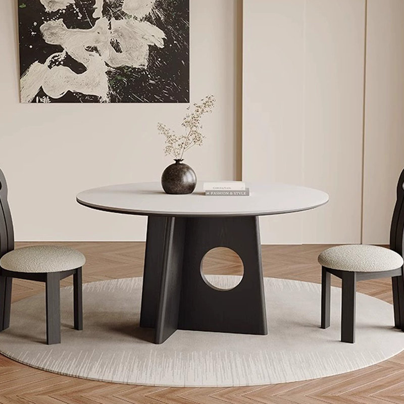 White&Black Round Sintered Stone Dining table, 29.53"H x 35.43"L x 35.43"W