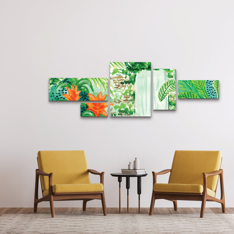 Ensemble de 5 panneaux d'art mural sur toile «Rainforest» pour décoration de salon, de chambre à coucher ou de bureau 