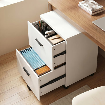 Classeur mobile à 2 tiroirs avec roues Ebern Designs, classeur en bois pour le bureau personnel, classeur roulant verrouillable pour format lettre / légal, support pour imprimante avec rangement