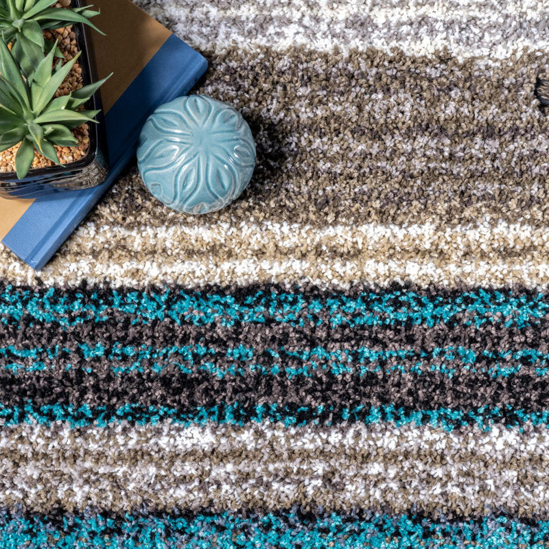 Striped Handmade Tufted Blue Area Rug, Rectangle 5' x 8'