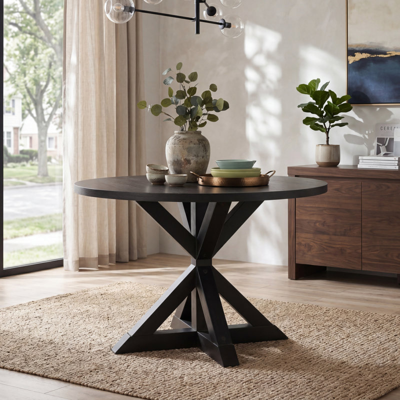 Ebbert Round Solid Wood Base Dining Table, Dining Height Table, Black
