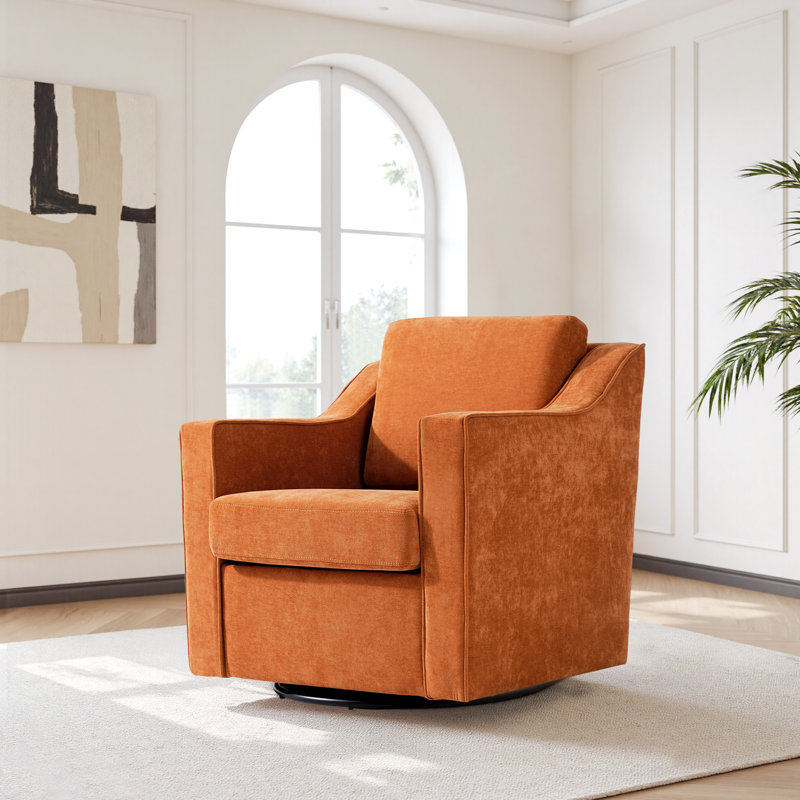 Upholstered Swivel Armchair, Orange Chenille