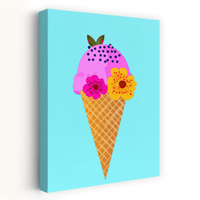 Floral, crème glacée, cône coloré, fruit abstrait coloré, impression d'art mural