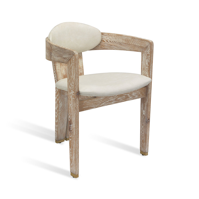 Maryl 20'' H Linen Upholstered Oak Armchair, Whitewash Oak, Distressed Cream