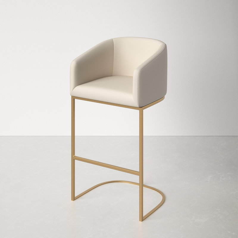 Vinnie Upholstered Counter Stool with Metal Frame, Bar Stool (30" Seat Height), Cream, 1