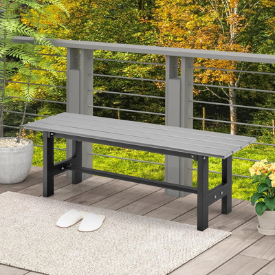 2-Person Outdoor Bench Seat - Backless Patio Garden Bench, 47” Weatherproof Outside Chair With Slatted Seat, Metal Frame, 660 LBS Capacity, Dining Ben