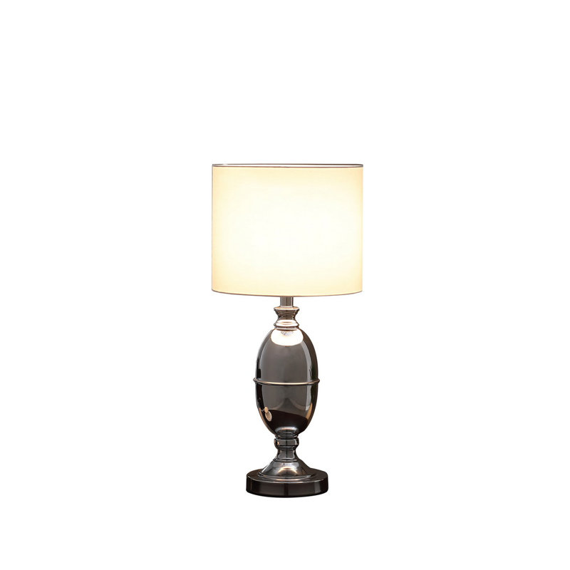 Lampe de table urne chromée argentée 25 pouces Ambros - Lampe de chevet moderne avec abat-jour en lin de coton blanc pour le salon de la chambre à coucher