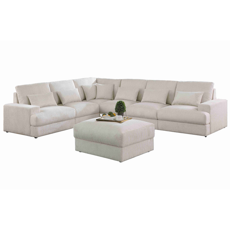 7 - Piece Upholstered Sectional, Beige Corduroy