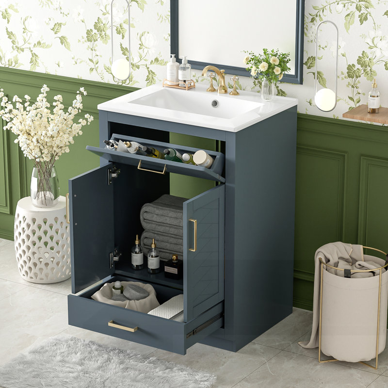 Meuble-lavabo 24 po avec lavabo en céramique intégré, Bleu