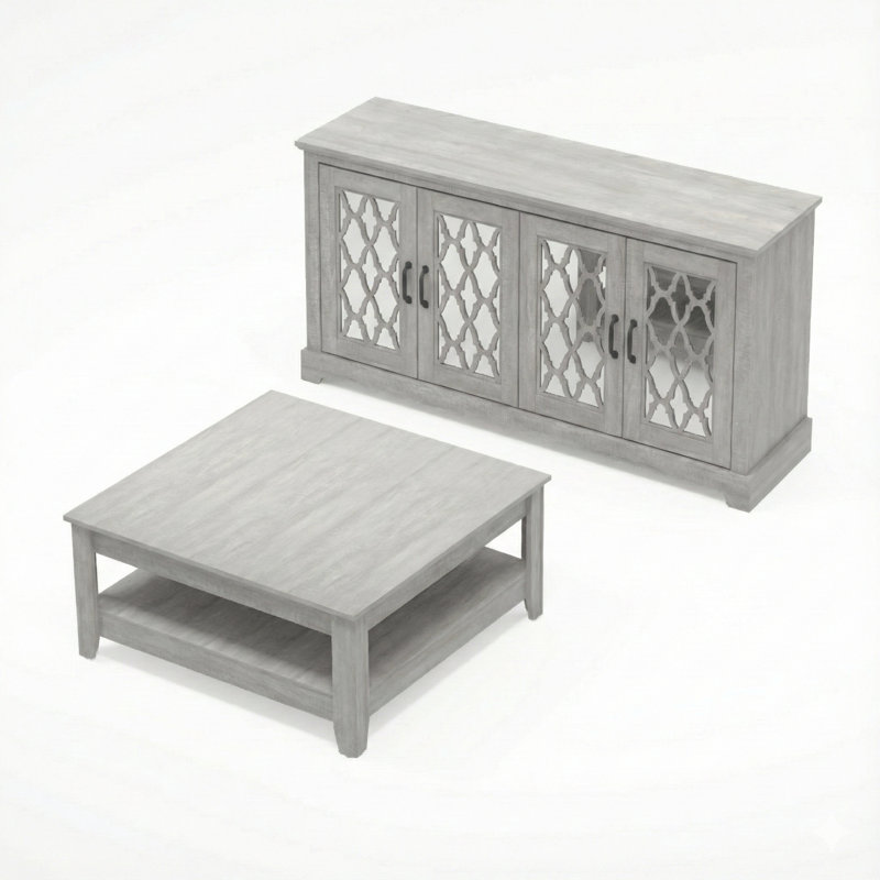 Weddel Basilico 2 Piece Modern Living Room Set, Dusty Gray Oak