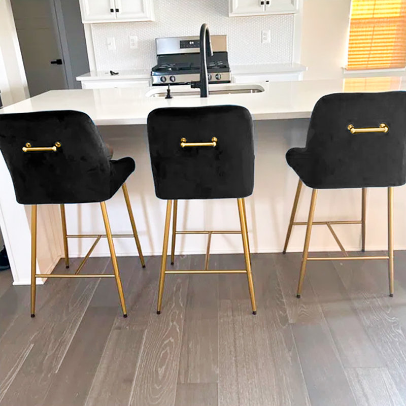 Maurilia Upholstered Counter Stool with Metal Frame, Black, 1