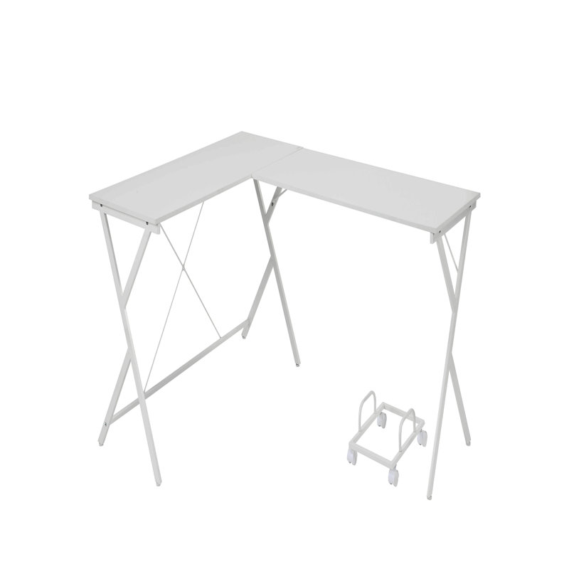 Bureau d'ordinateur en L avec support d'ordinateur, Blanc