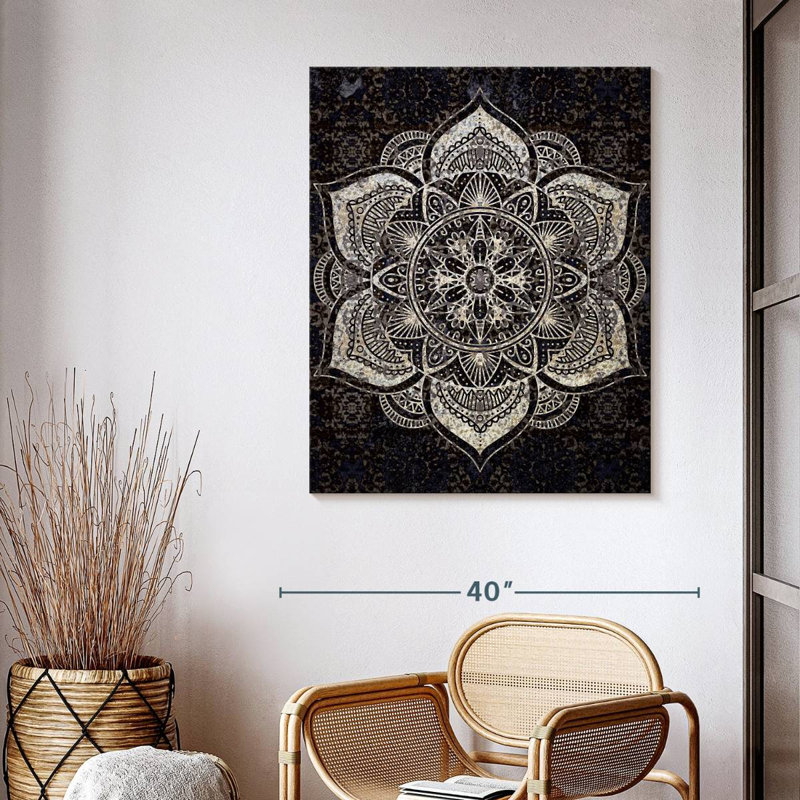 Impression sur toile noir et blanc Mandala, H 40 po x l 32 po x P 1,25 po