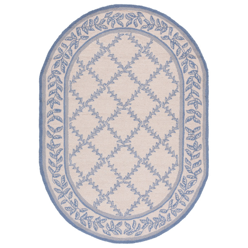 Roseta Hand Hooked Wool Pile Geometric Rug, Oval 4'6" x 6'6"