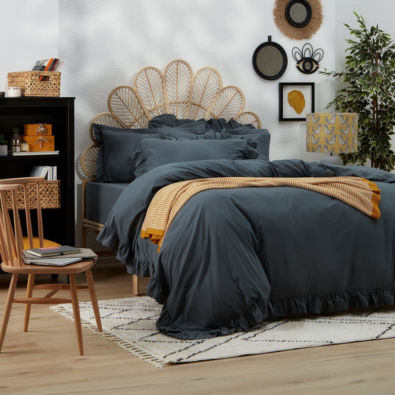 Garyson Cotton Solid Colour Duvet Cover Set with Pillowcases Included, Double - 2 Standard Pillowcases, Anthracite Grey