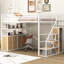 Lit mezzanine en métal avec escalier de rangement et garde-robe, tablettes et casiers