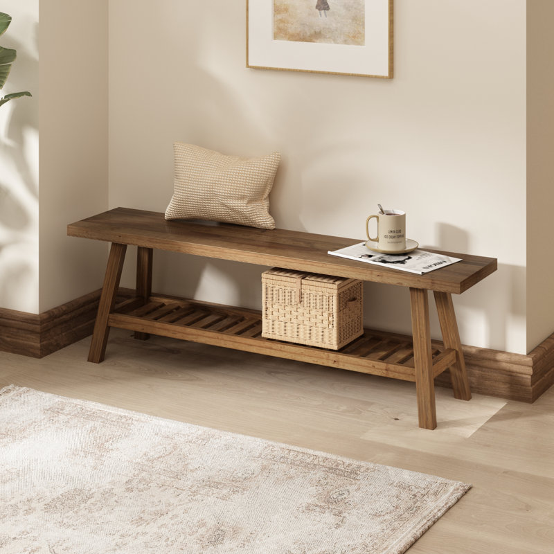 43.3'' Solid Reclaimed Wood Bench with Shelf, 17.4" H x 55" W x 11.8" D