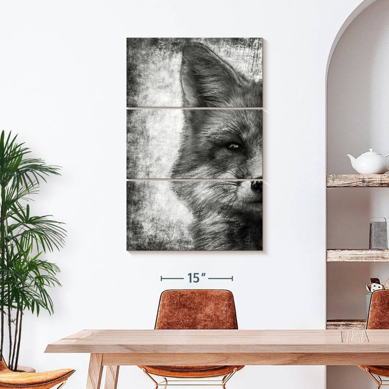 Visage de renard noir et blanc 3 pièces, H 45 po x l 28 po x P 1,25 po
