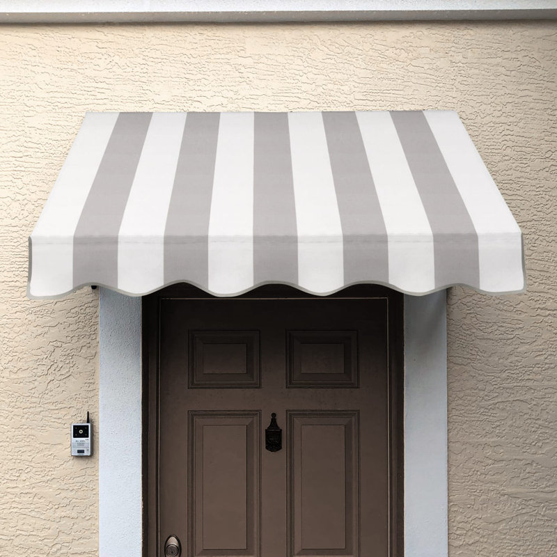 Auvent fixe en tissu acrylique San Francisco Awntech, H 31 po x l 40,5 po x P 24 po, Rayures grises et blanches