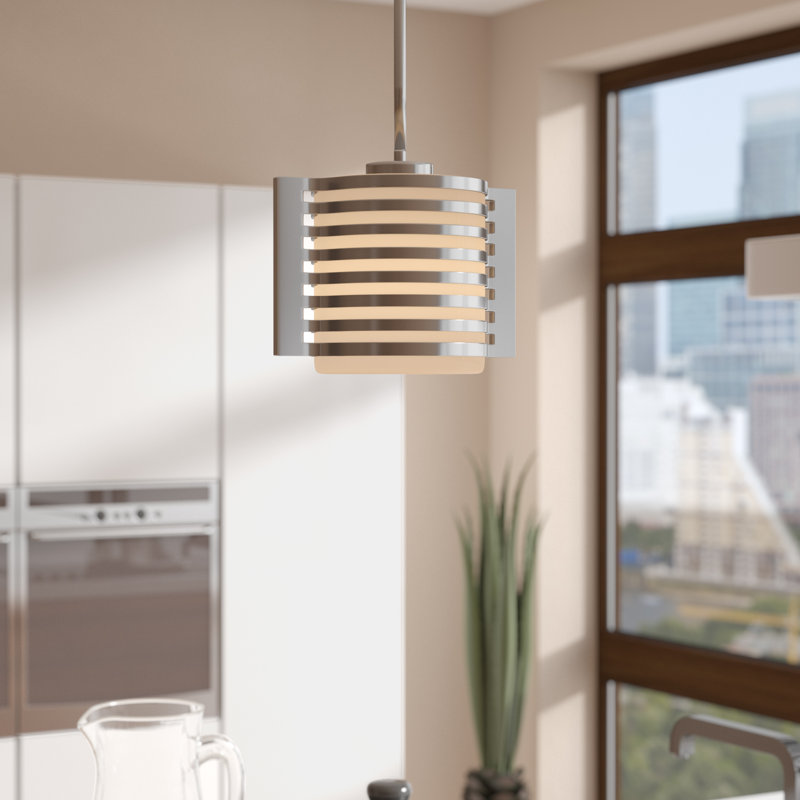 Luminaire suspendu tambour simple à 1 lumière Charlidh, Chrome poli