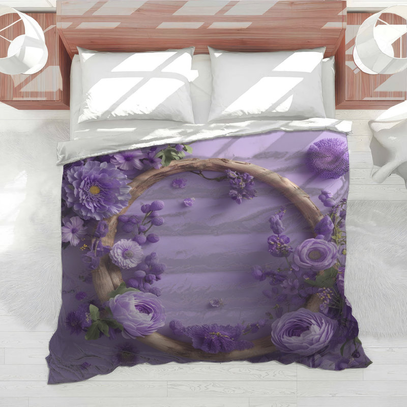 Édredon mauve à couronne florale mauve, Lit simple