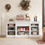 Grande console de télévision avec rangement, blanc, l 63,99 po x P 17 po x H 32,12 po, pour téléviseur 65 po et tablettes réglables avec armoire, à l'intérieur-961567095