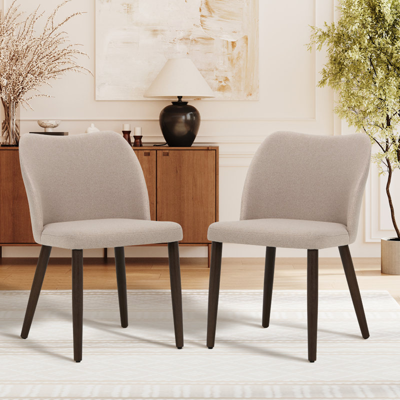 Maleehah Solid Wood Small Upholstered Dining Chair, Camel