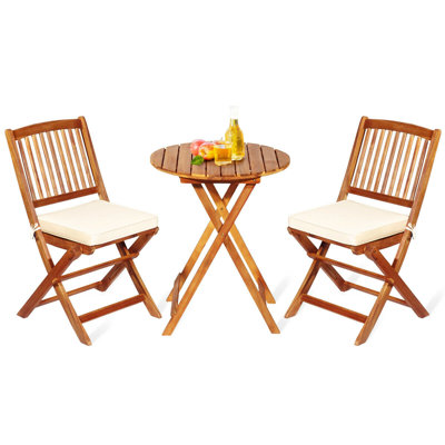 Acequia 2 - Person Acacia Round Solid Wood Patio Dining Set with Cushions included