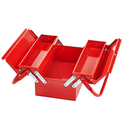 14 - Inch 2 Tier 3 Tray Toolbox Red With Folding Cantilever And Comfortable Handles | Ample Storage For Tools Lock Hole Theft Opening Structure Suitable Vehicle Trunk Dual Ideal Tool On Go Enhanced