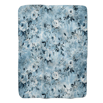 Blue Rustic Florals - Couverture sherpa de qualité supérieure 1 pièce