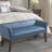 Charming Blue Upholstered Seat Bench - Solid Wood And Plywood Base Accent & Construction With Flared Arms-391812248