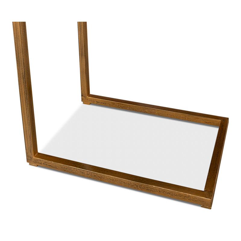 Brown Leather and Brass Rectangular Laptop End Table