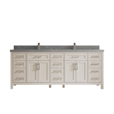Cambridge 84 In. W X 22 In. D Double Sink Bathroom Vanity In Fine Grain With 2 In. Piatra Gray Quartz