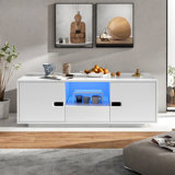 Modern High Glossy Rectangle Coffee Table With 2 Cabinets, One Drawer, 16 Colour Led Lights And A Open Shelf