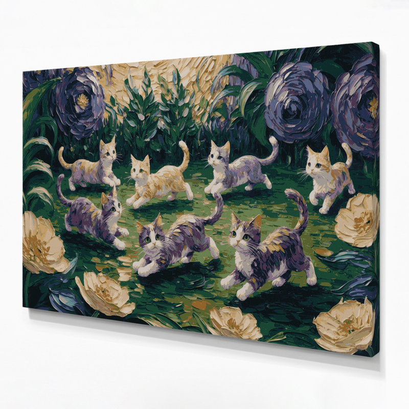 «Cats Kinkalow», art mural sur toile bleue, H 24 po x l 36 po