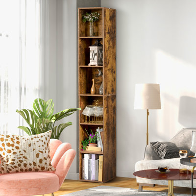 6 Tiers Narrow Corner Bookshelf, Cube Bookcase with Storage for Small Spaces, Home, Office