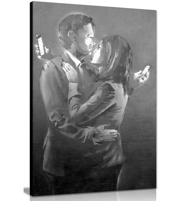 Banksy Mobile Phone Lovers - Wrapped Canvas Print, 46cm H x 31cm W