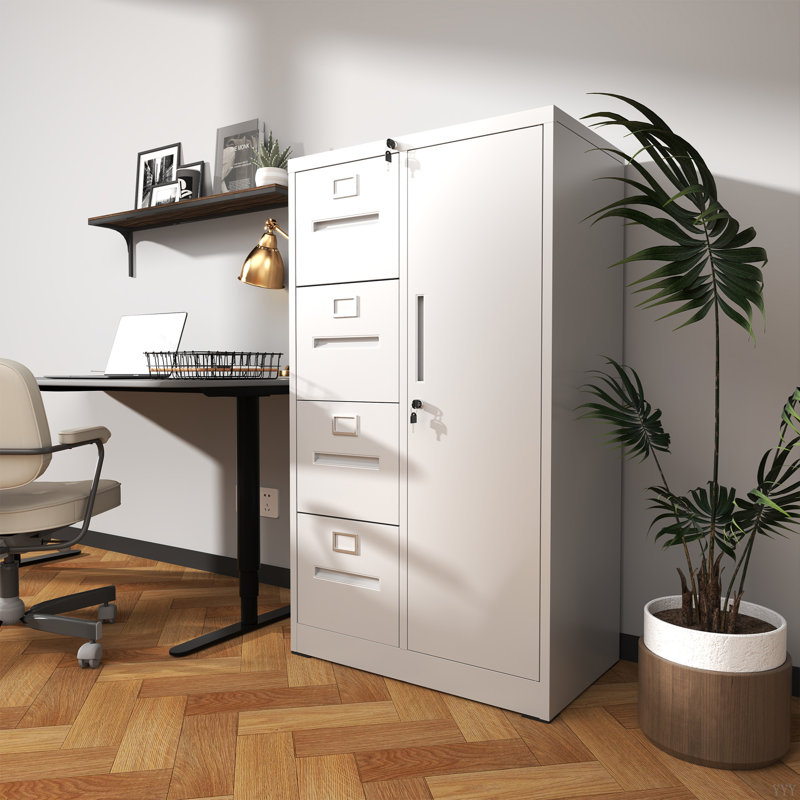 Metal Storage Vertical Filing Cabinet With Lock, Steel File Locker With 4 Drawers And 1 Door For School, Living Room, Bedroom, Office