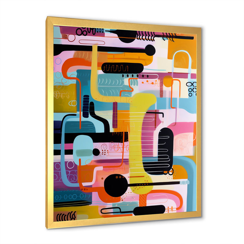 Mid-Century géométrique, collage amusant I - art mural géométrique, H 20 po x l 12 po x P 1 po, Cadre doré simple
