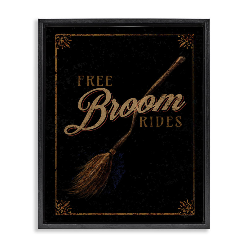 «Rustic Free Broom Rides», art mural encadré flottant par Molly Mattin, Cadre flottant noir de jais, H 21 po x l 17 po