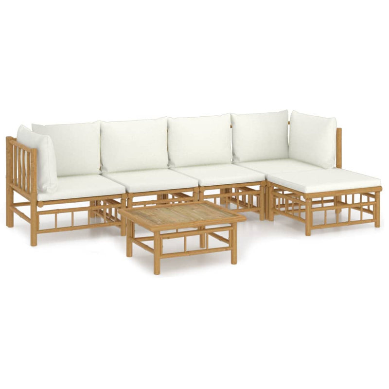Garden Lounge Set Cream White Bamboo Polyester Medium Modular Outdoor Sofa Set